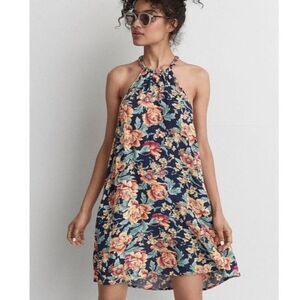 American Eagle Braided Floral Mini Dress Swing Pockets Size Large